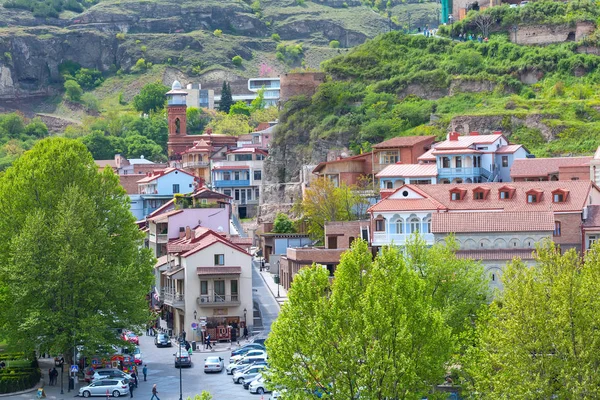 Tbilisi, Georgia aerial skyline view with old traditional and modern houses — Stock Photo, Image