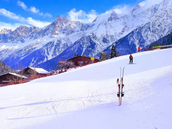 Ski slope in the mountains of ski resort Chamonix — Stock Photo, Image