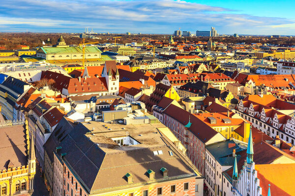 Aerial panoramic view and city skyline in Munich, Germany