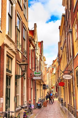 Geleneksel evleri görünümü Leiden, Hollanda