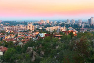 Sunrise panorama şehrin Plovdiv, Bulgaristan