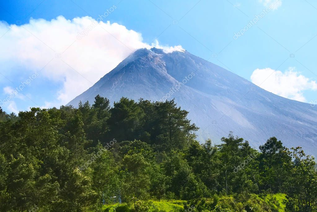 Mount volcano Merapi in Yogyakarta, Indonesia