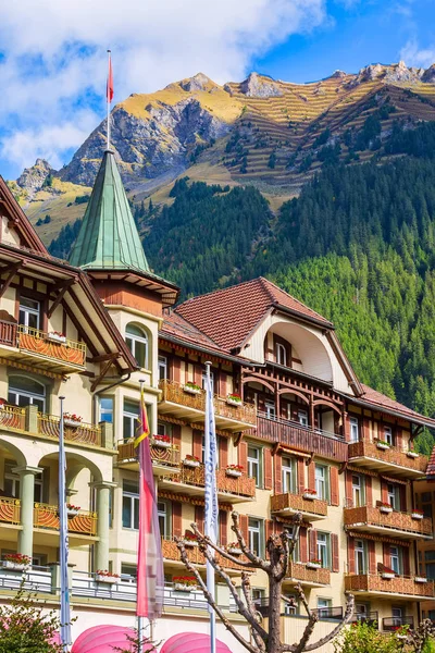 Wengen, Zwitserland uitzicht op de stad en bergen — Stockfoto