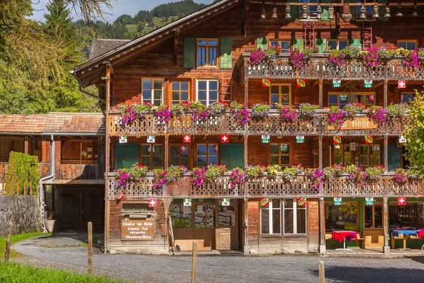 花を持つスイスの家、 Wengen — ストック写真