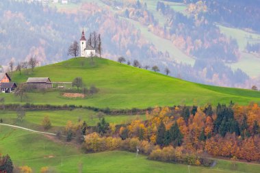 Slovenya kırsalındaki tepenin üstündeki kilise