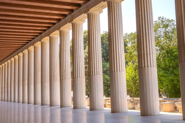 Kolommen Perspectief Van Stoa Van Attalos Het Oude Agora Athene — Stockfoto