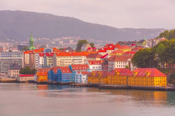 Bergen Norges Stadsbild Med Färgglada Traditionella Hus Och Fjord Kust — Stockfoto