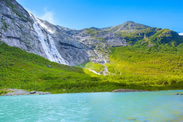 way to Briksdal glacier, waterfall in Norway