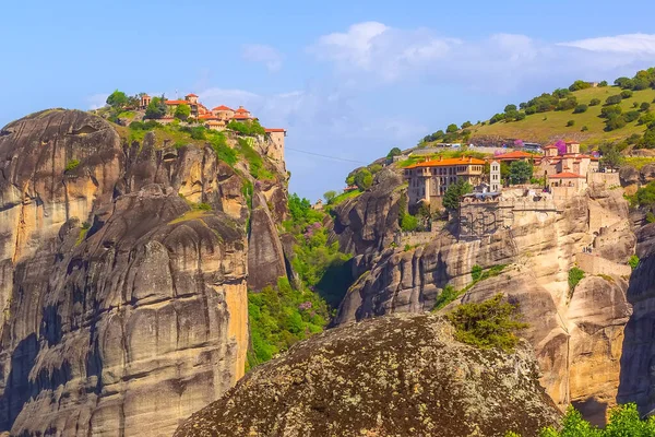 Meteora Grécia Vista Panorâmica Igreja Ortodoxa Varlaam Grande Mosteiro Meteoro — Fotografia de Stock