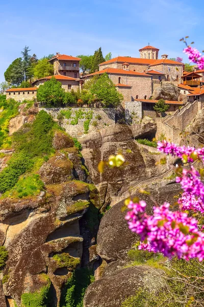 Monastery Grande Meteoro Rocha Montanha Meteora Trikkala Greece Ramo Flor — Fotografia de Stock