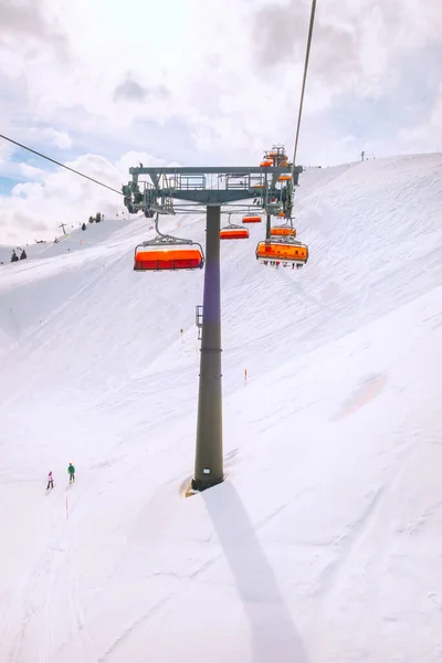 Chair Ski Lift Orange Bubble Shelter Ski Slope Saalbach Hinterglemm — Stock Photo, Image