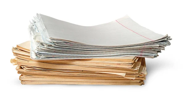 In front stack of old yellowed sheets of school notebooks — Stock Photo, Image