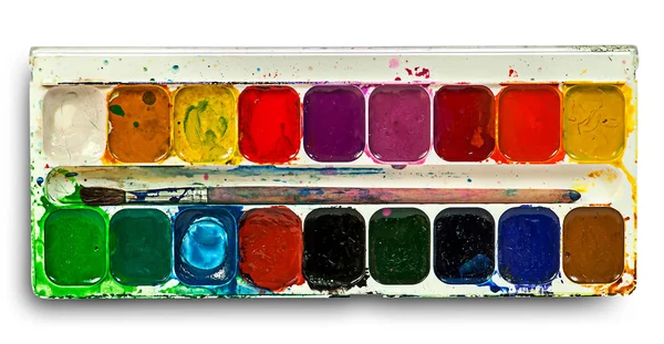 Sada akvarel barvy a štětec — Stock fotografie