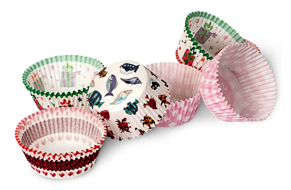 Bicchieri di carta multicolore per la cottura dei muffin — Foto Stock