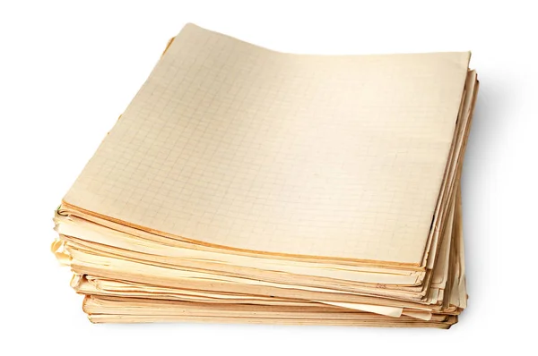 Montón de viejas hojas amarillentas de cuadernos de la escuela vista superior —  Fotos de Stock