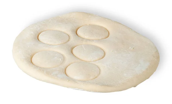 Roll dough with pressed through circles — Stock Photo, Image