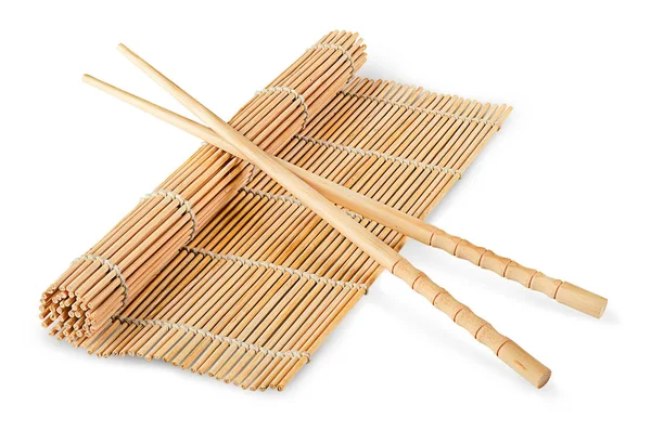 Sushi mat partially deployed and chopsticks — Stock Photo, Image