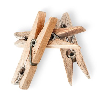 Eski ahşap clothespins yığını