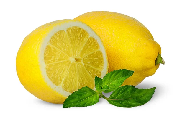 Halbe und ganze Zitronen mit Minze — Stockfoto