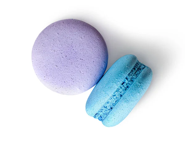 Dois Macaroon Roxo Azul Vista Superior Sobre Fundo Branco — Fotografia de Stock