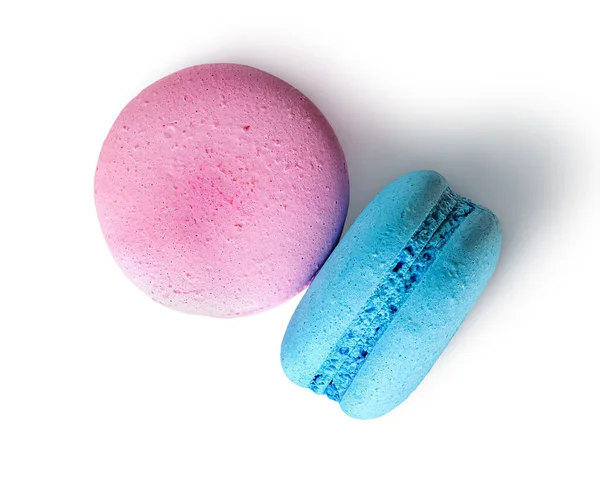 Dois Macaroon Rosa Azul Vista Superior Sobre Fundo Branco — Fotografia de Stock