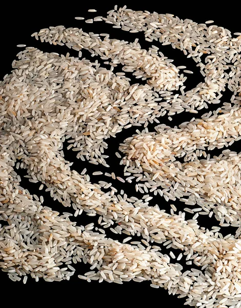 Abstrakter Hintergrund Verstreut Trockenen Reis Auf Schwarz — Stockfoto