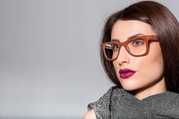 Closeup portrait sexy beautiful young woman with glasses — Stock Photo, Image