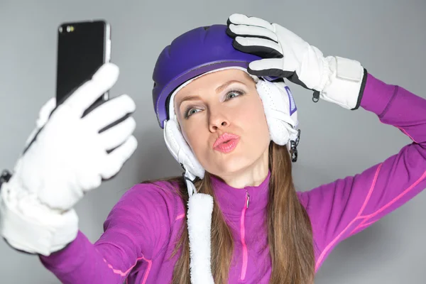 Winter selfie woman — Stock Photo, Image