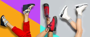 Yaz ve sonbahar Ayakkabı ve buz pateni giyen güzel bir kadın bacakları