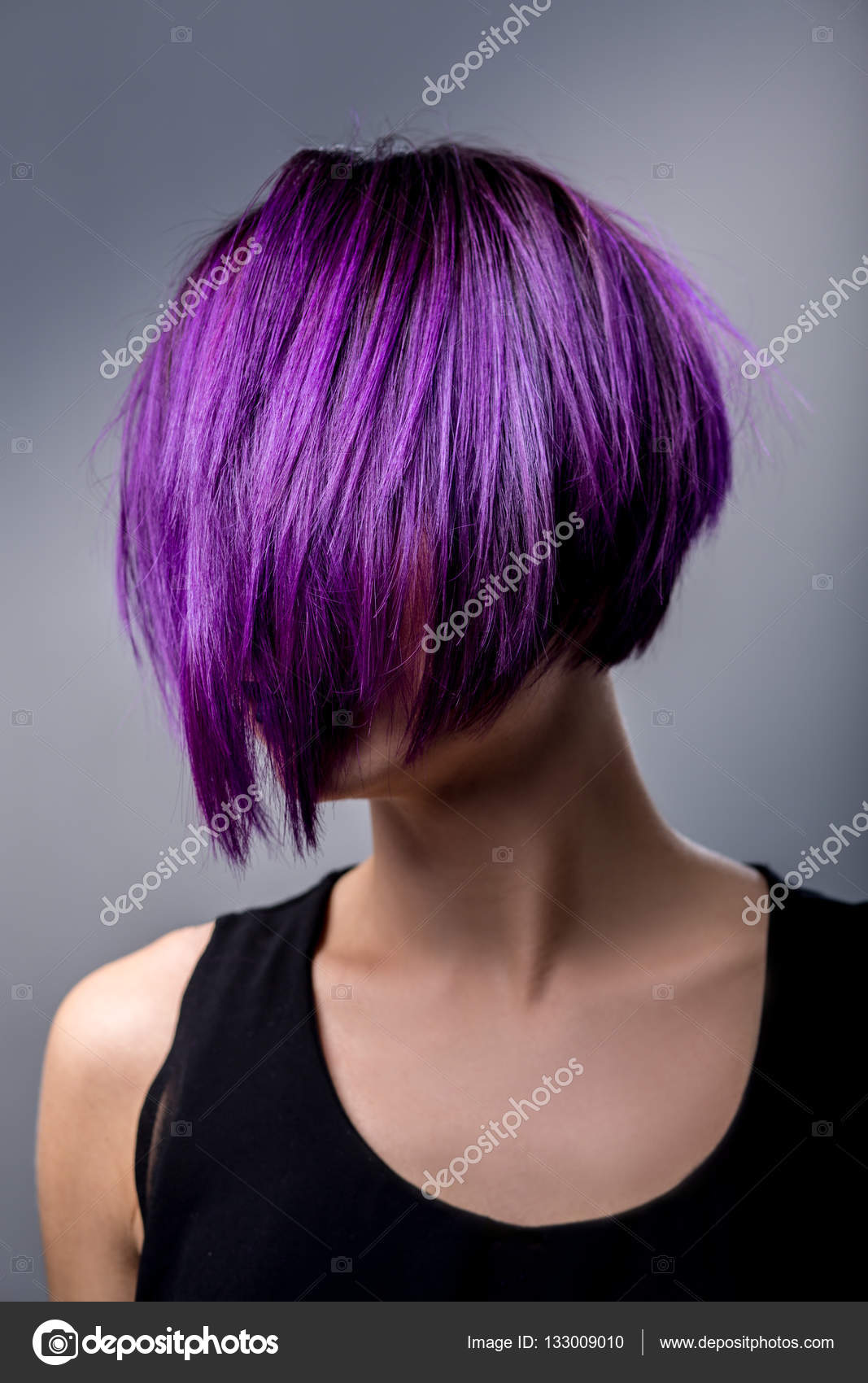 Purple Short Hair Styles Purple Short Hairstyle Stock Photo