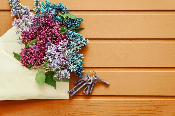 Fiori primaverili su sfondo di legno — Foto Stock