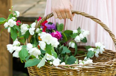 Bahar nişan kadın el ile yüzük ve bahar çiçekleri