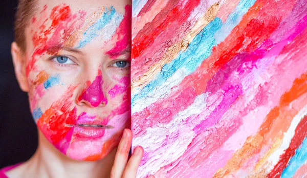 Portrait of beautiful woman with colorful makeup on face — Stock Photo, Image