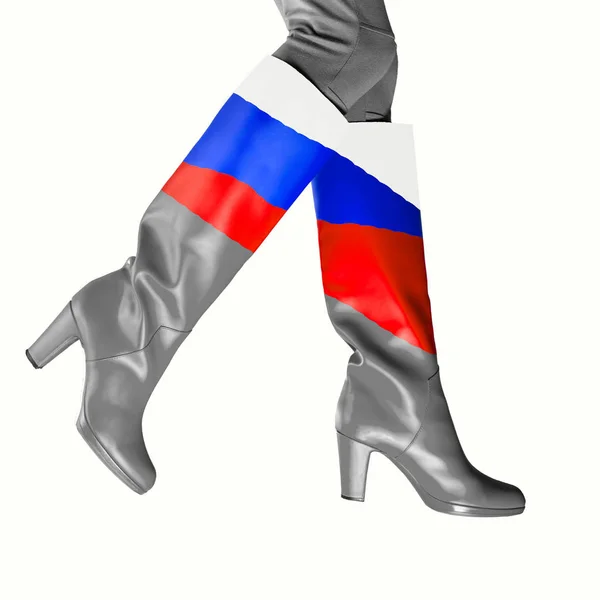 Ноги женщины под российским флагом — стоковое фото