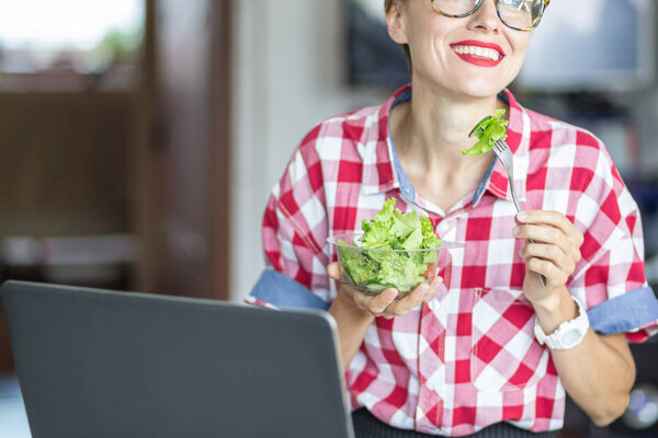 Office salad eating woman 