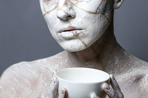Art portrait of woman covered in clay — Stock Photo, Image