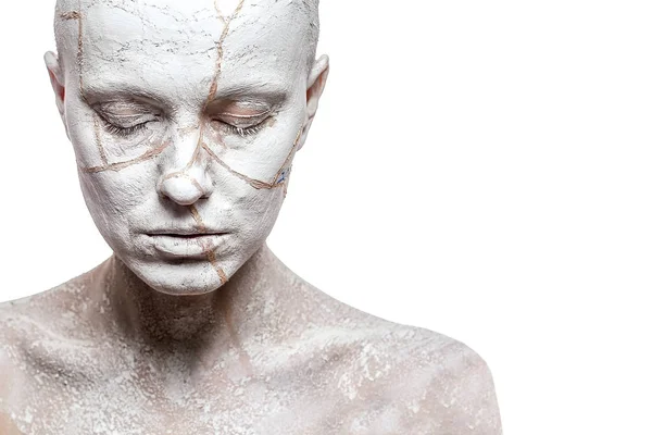 Art portrait of woman covered in clay — Stock Photo, Image
