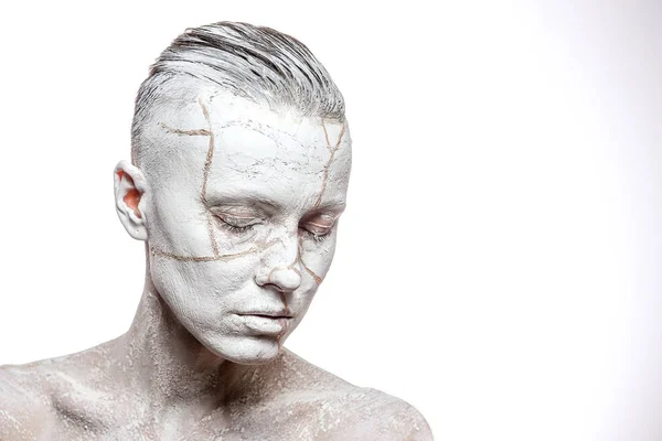 Art portrait of woman covered in clay — Stock Photo, Image