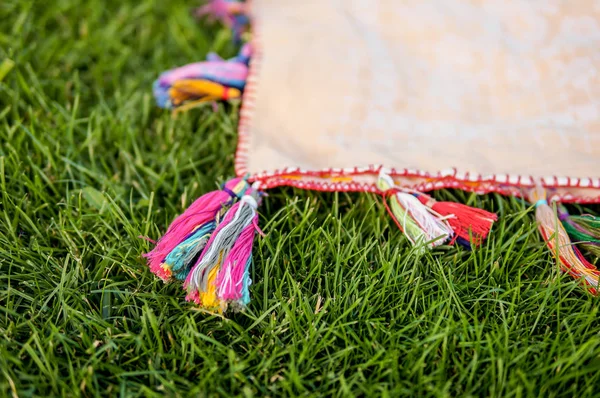 Grüner Sonniger Tag Park Mit Decke Auf Gras — Stockfoto