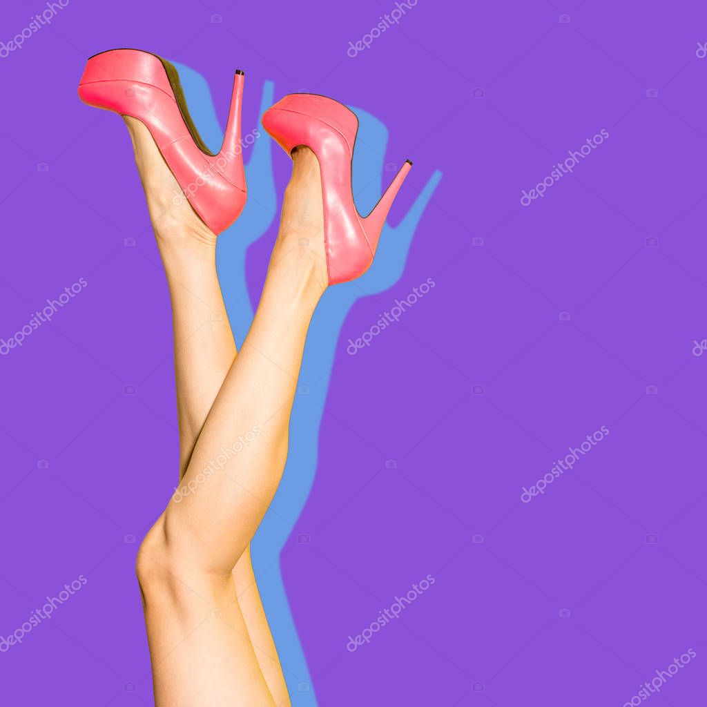 Sexy legs over purple background, pop art style