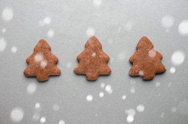  Gri arka planda zencefilli Noel ağacı