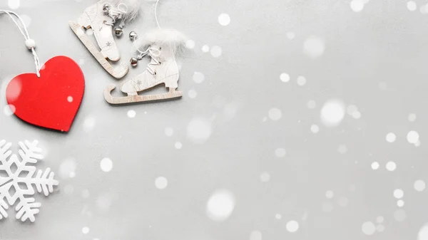 Зимние Праздники Открытки Коньками Снежинками Сердцем Люблю Зиму Люблю Кататься — стоковое фото