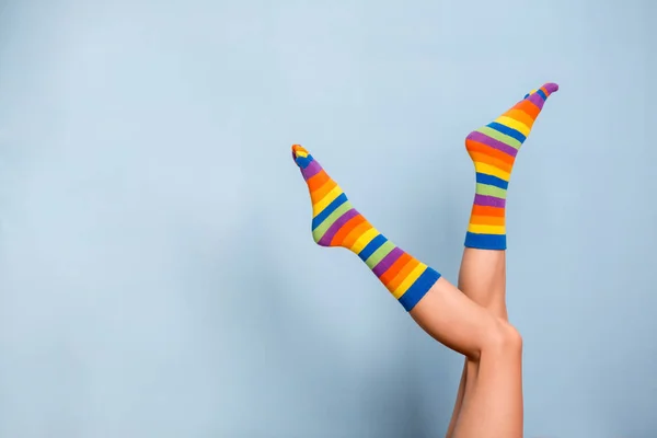 Legs Funny Socks Blue Background — Stock Photo, Image