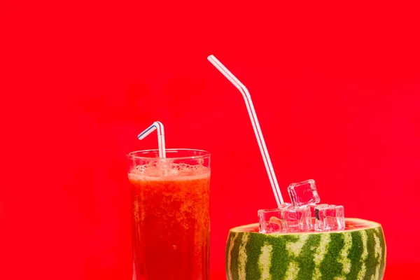 Watermelon Juice Straw Summer Concept Romantic Couple Entertaining Event Home — Stock Photo, Image
