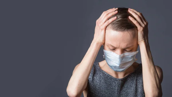 Young woman in medical mask to prevent disease, flu. Health safety concept