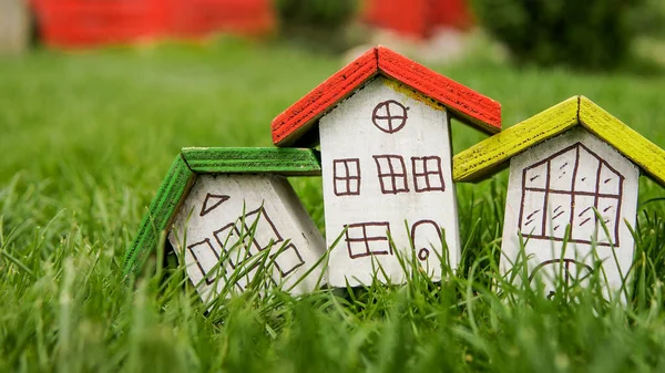Small Houses Color Roofs Green Grass — Stock Photo, Image