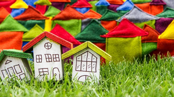 Colorful Houses Color Background Green Grass — Stock Photo, Image