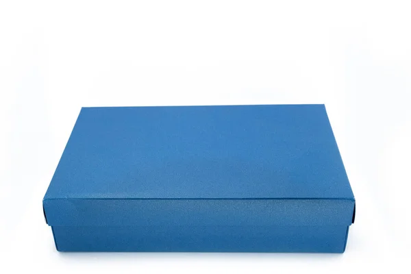 Blue Cardboard Box Lid Front View Isolated White Background Packaging — Stock Photo, Image