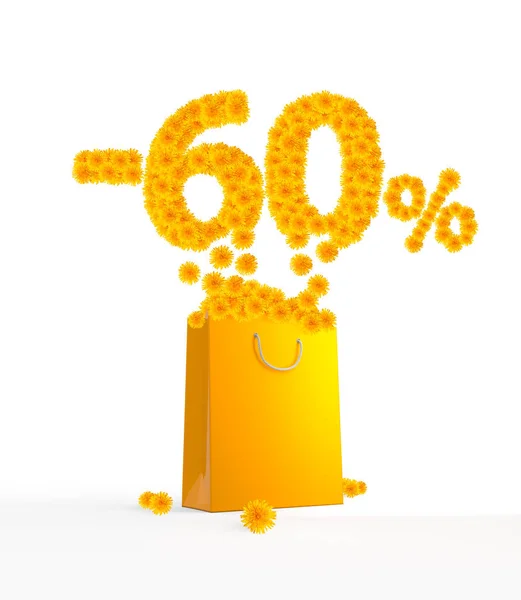 -60% Paquete aislado amarillo con dígitos —  Fotos de Stock
