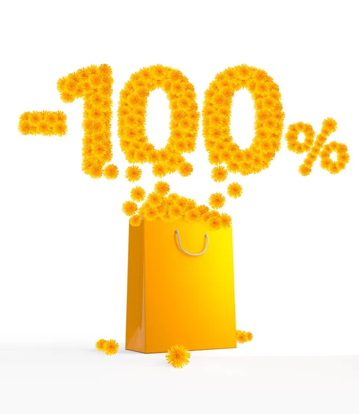 -Paquete aislado 100% amarillo con dígitos —  Fotos de Stock